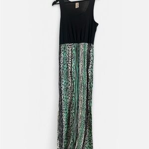 Faded Glory Black and Green Patterned Maxi Dress